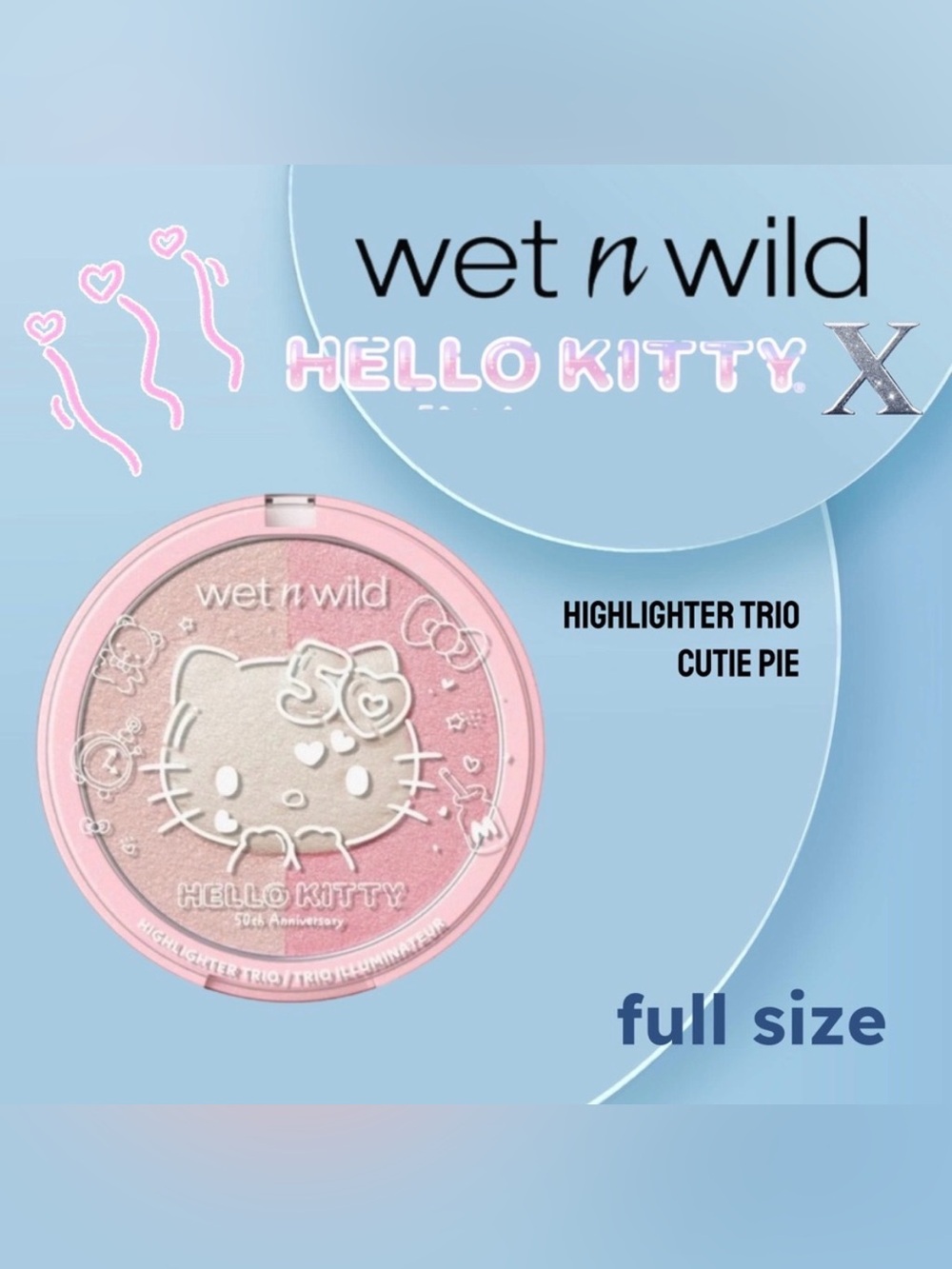 🇺🇸🆕📦NIB WET N WILD x HELLO KITTY |FULL| Highlighter Trio Cutie Pie Pinks White